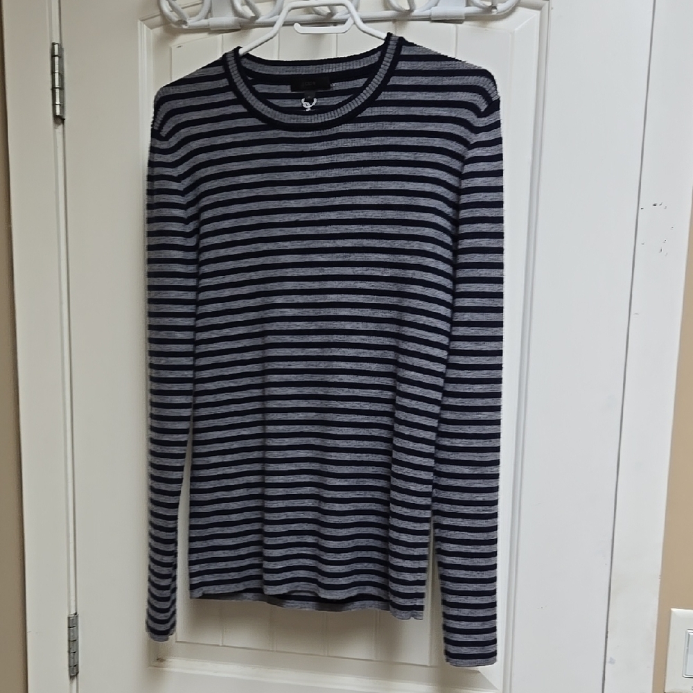 J. Crew Black and Gray Long Sleeve Striped Tee Top Sweater long Sleeve Wool